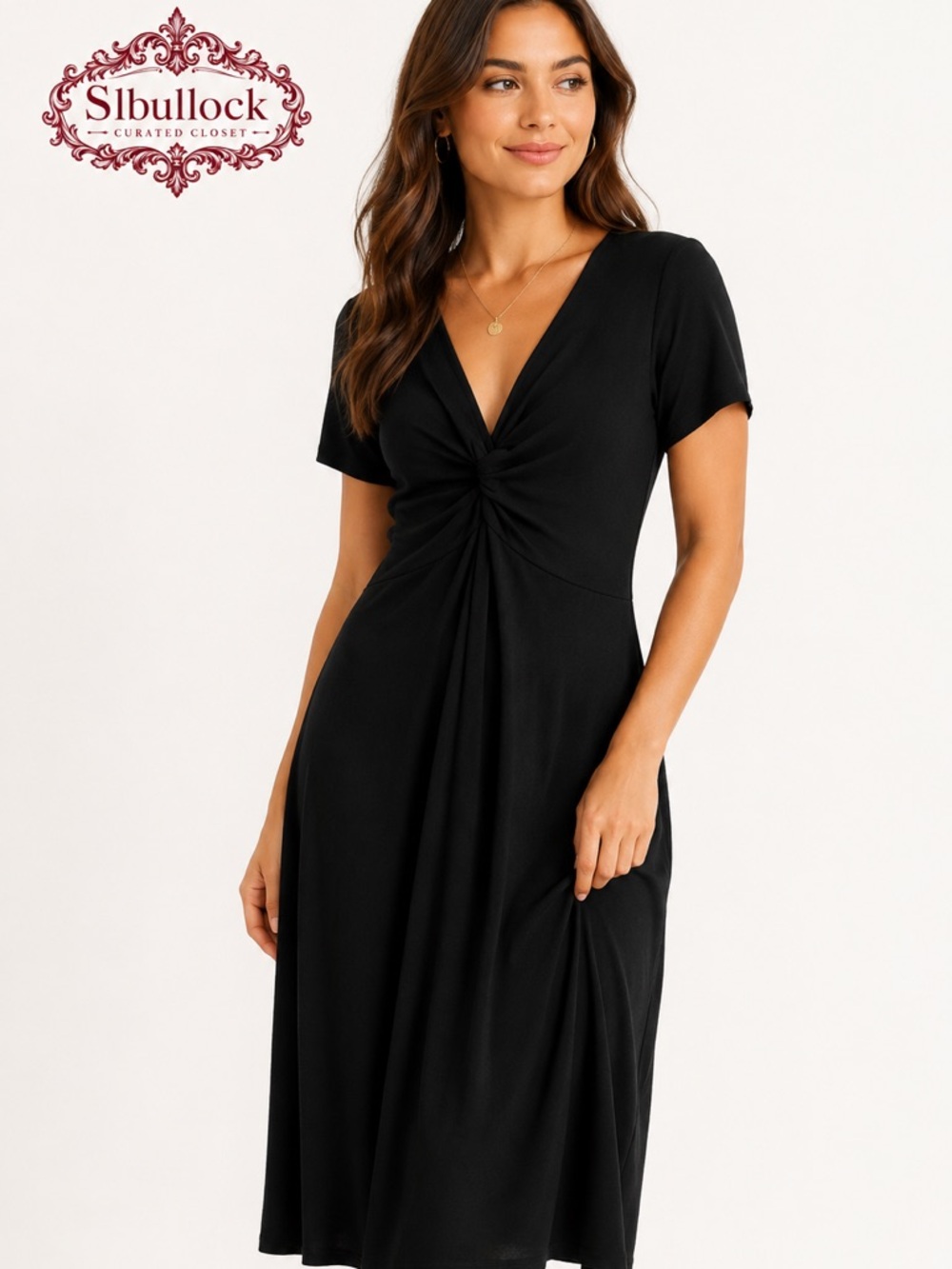 Torrid Size 1 Black Twist Knot Front Midi Dress | Stretch V-Neck Fit & Flare XL